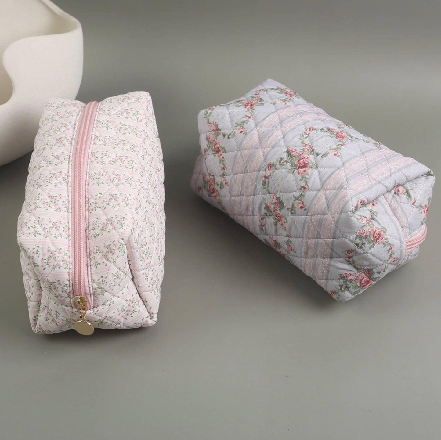 Quilted Floral Design Cosmetic Bag - Multiple Colors