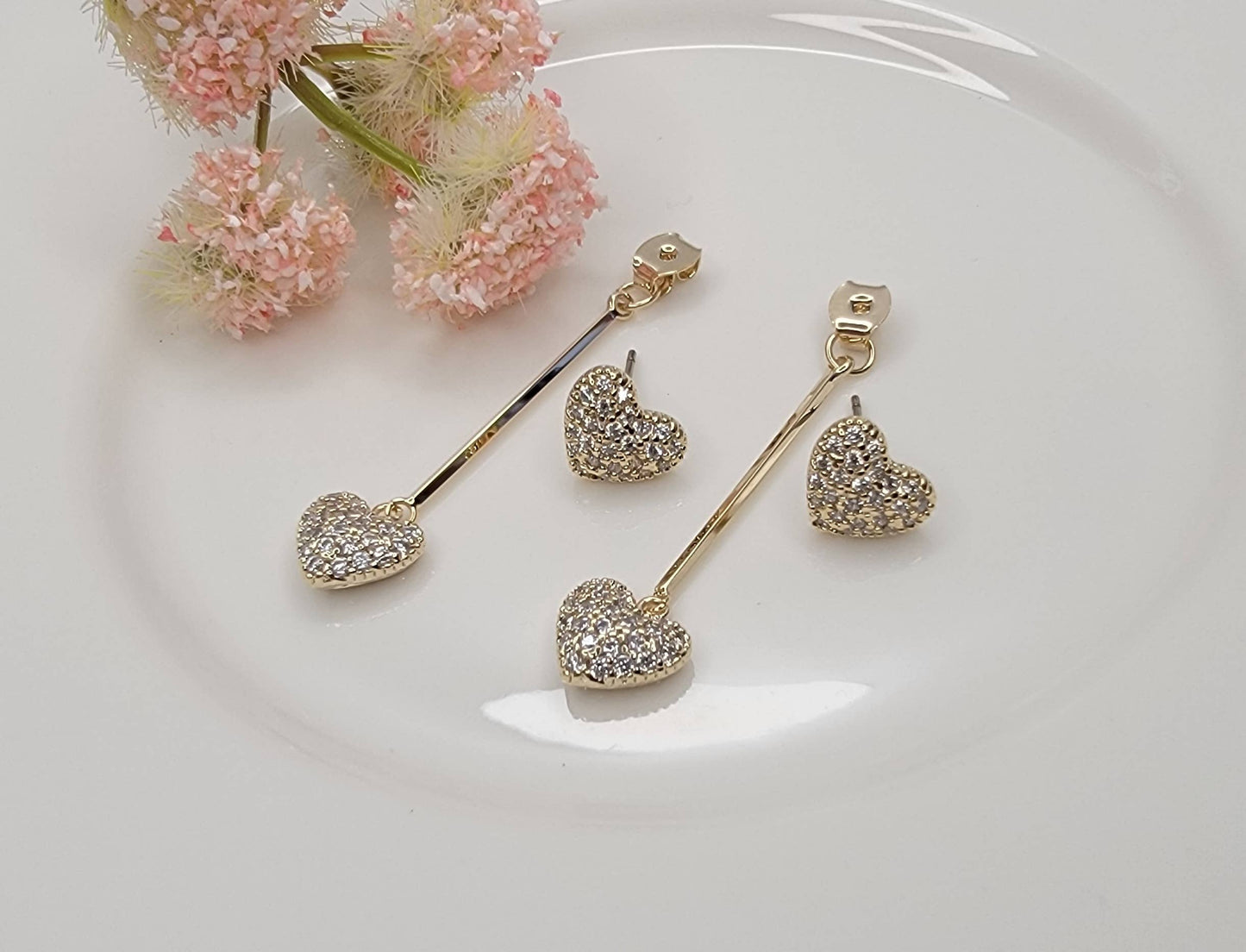 Double Heart Back Drop Earrings