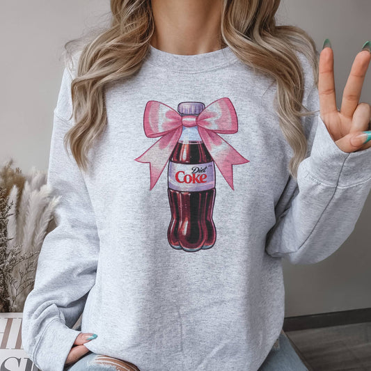 Coquette Sweatshirt Diet Coke Pink Bow Soda Bottle Pullover