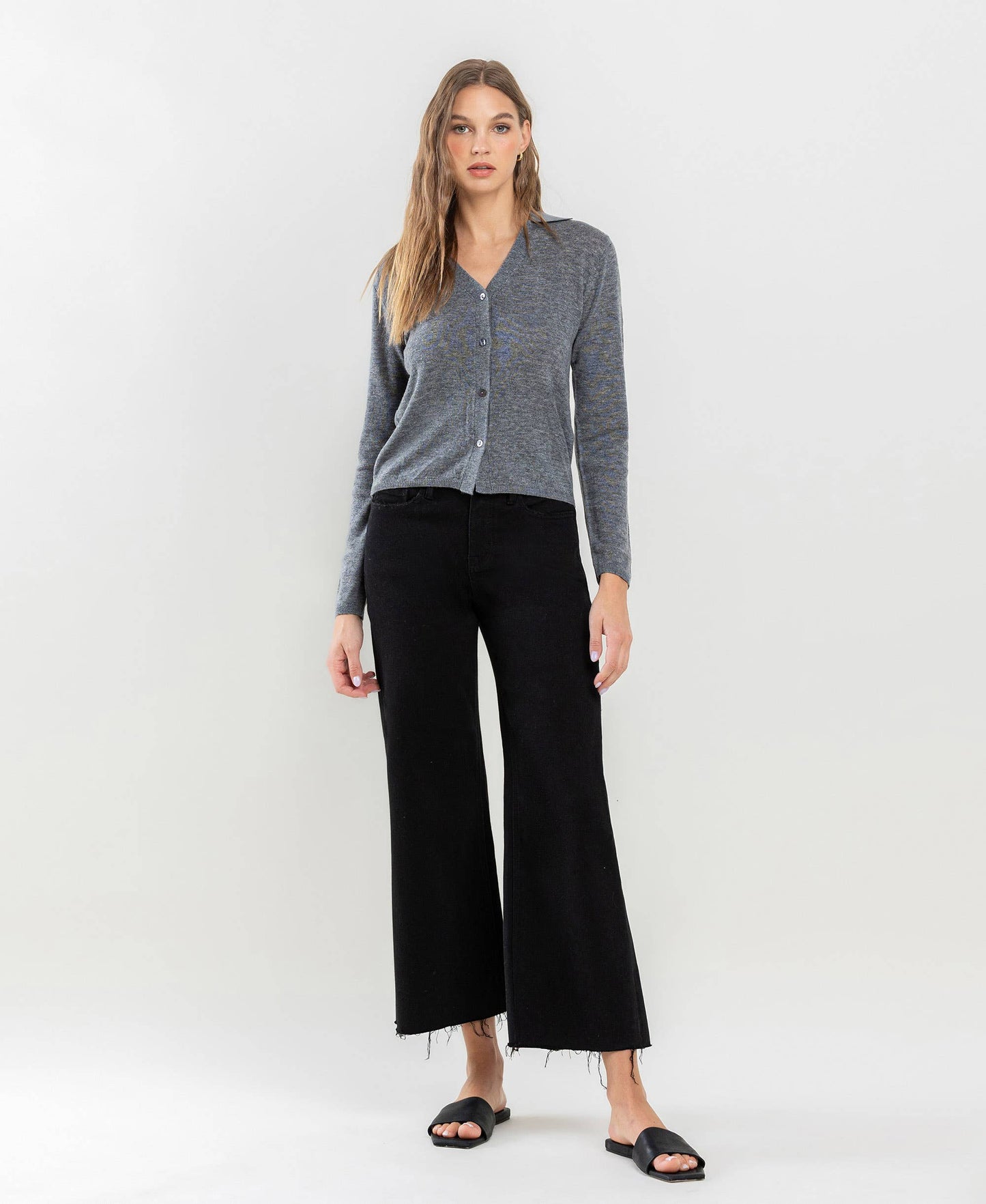 Banks High Rise Raw Hem Cropped Wide Leg Jeans