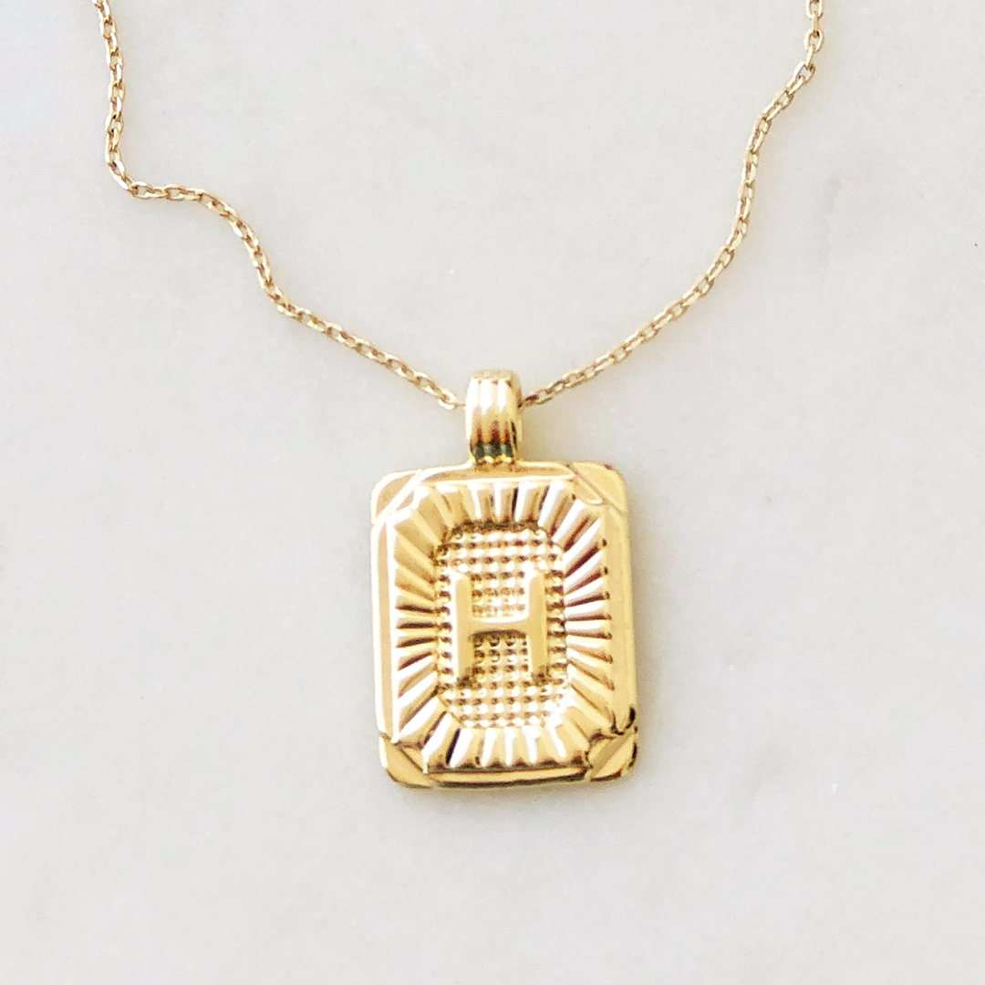 Squared Initial Coin Necklace