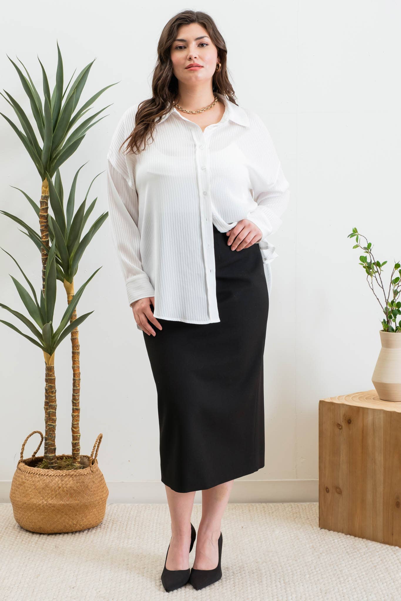 Curvy Esme Pinstripe Button Down - Multiple Colors