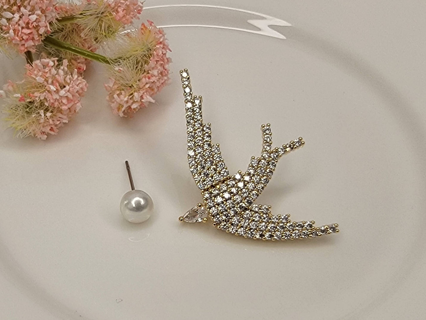 Unbalanced Bird + Pearl Earrings