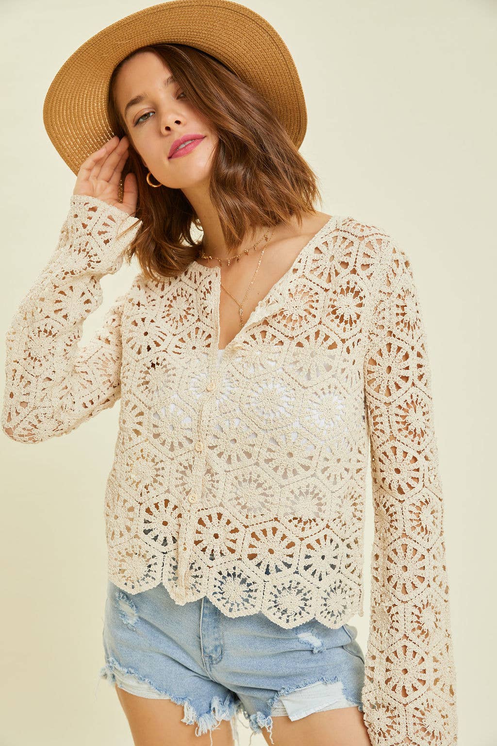 Crochet Lace Cropped Cardigan - Multiple Colors