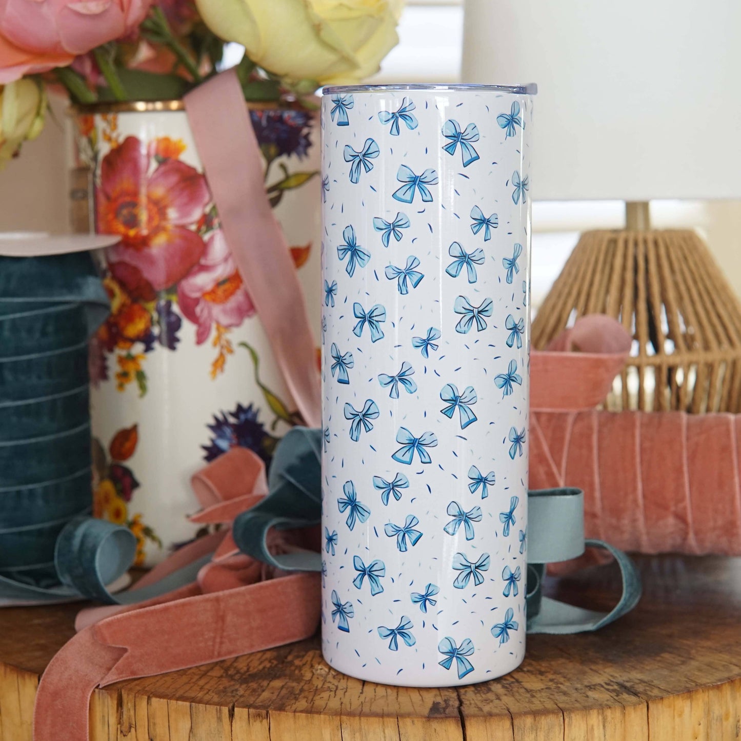 Blue Bows Stainless Steel Skinny Tumbler