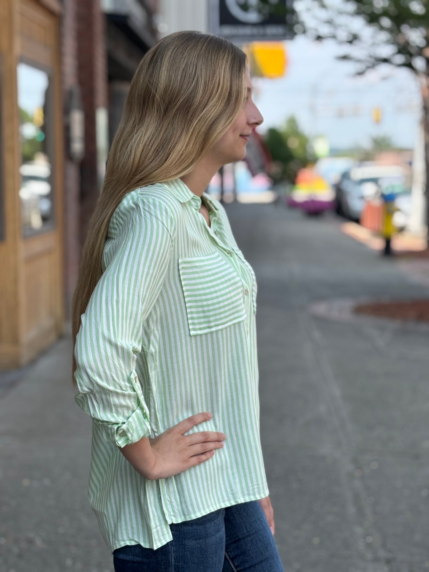 Quinn Striped Roll Up Sleeve Shirt - Multiple Colors