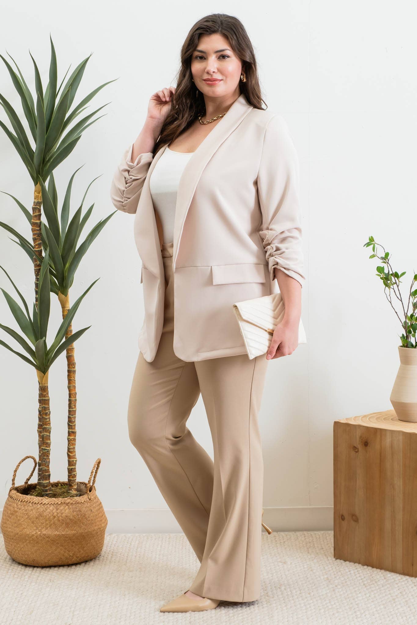 Curvy Vivian Ruched Sleeve Blazer