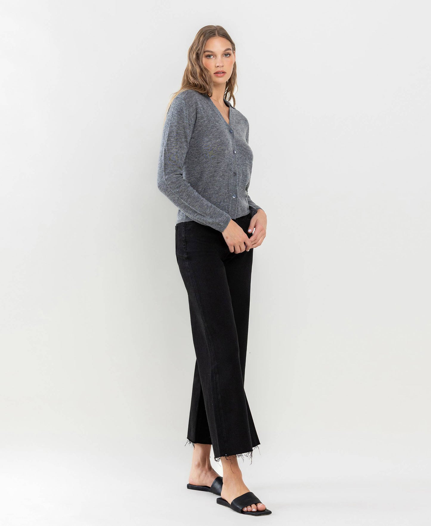 Banks High Rise Raw Hem Cropped Wide Leg Jeans