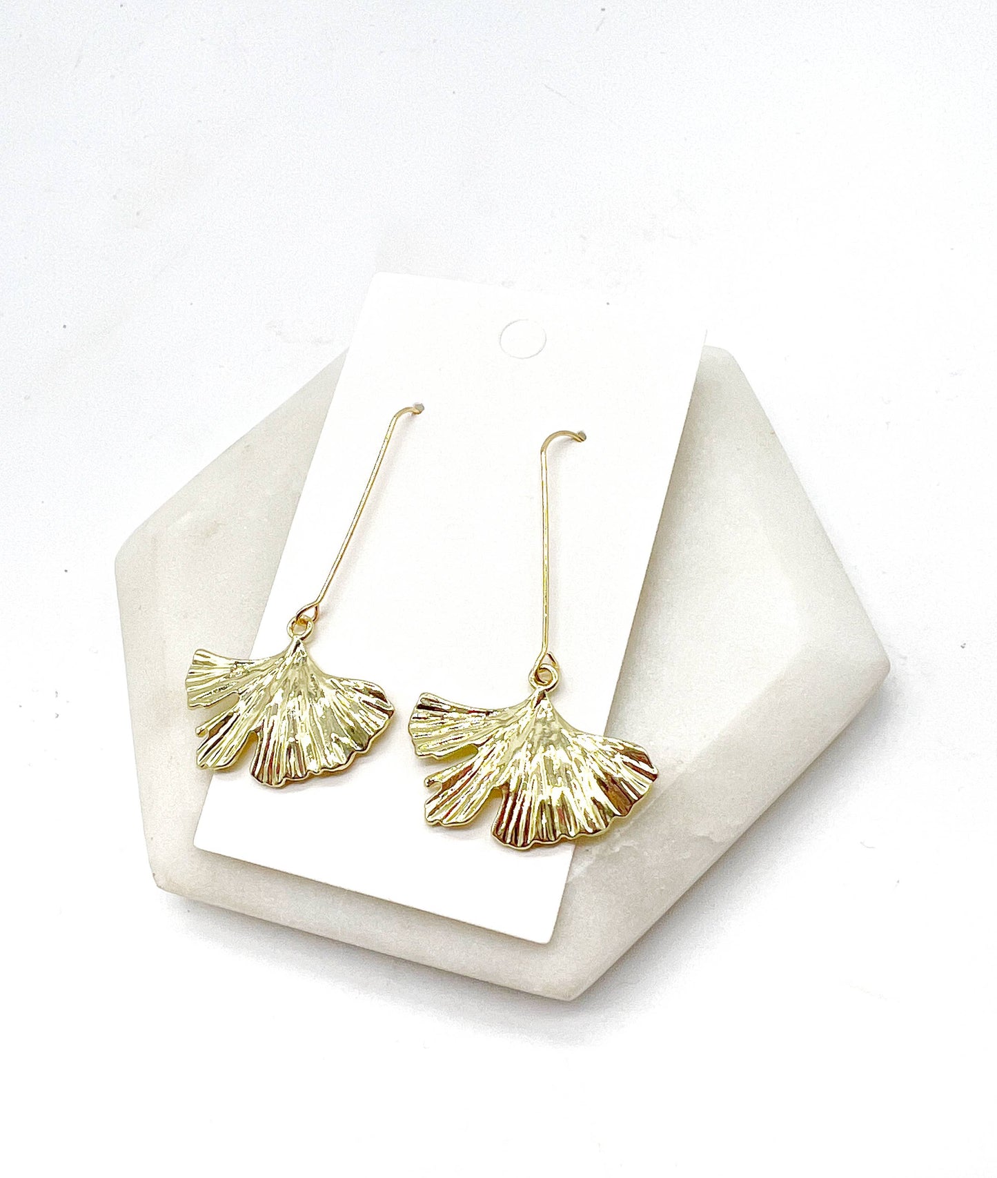 Gold Leaf Dangle Drop Metal Earrings