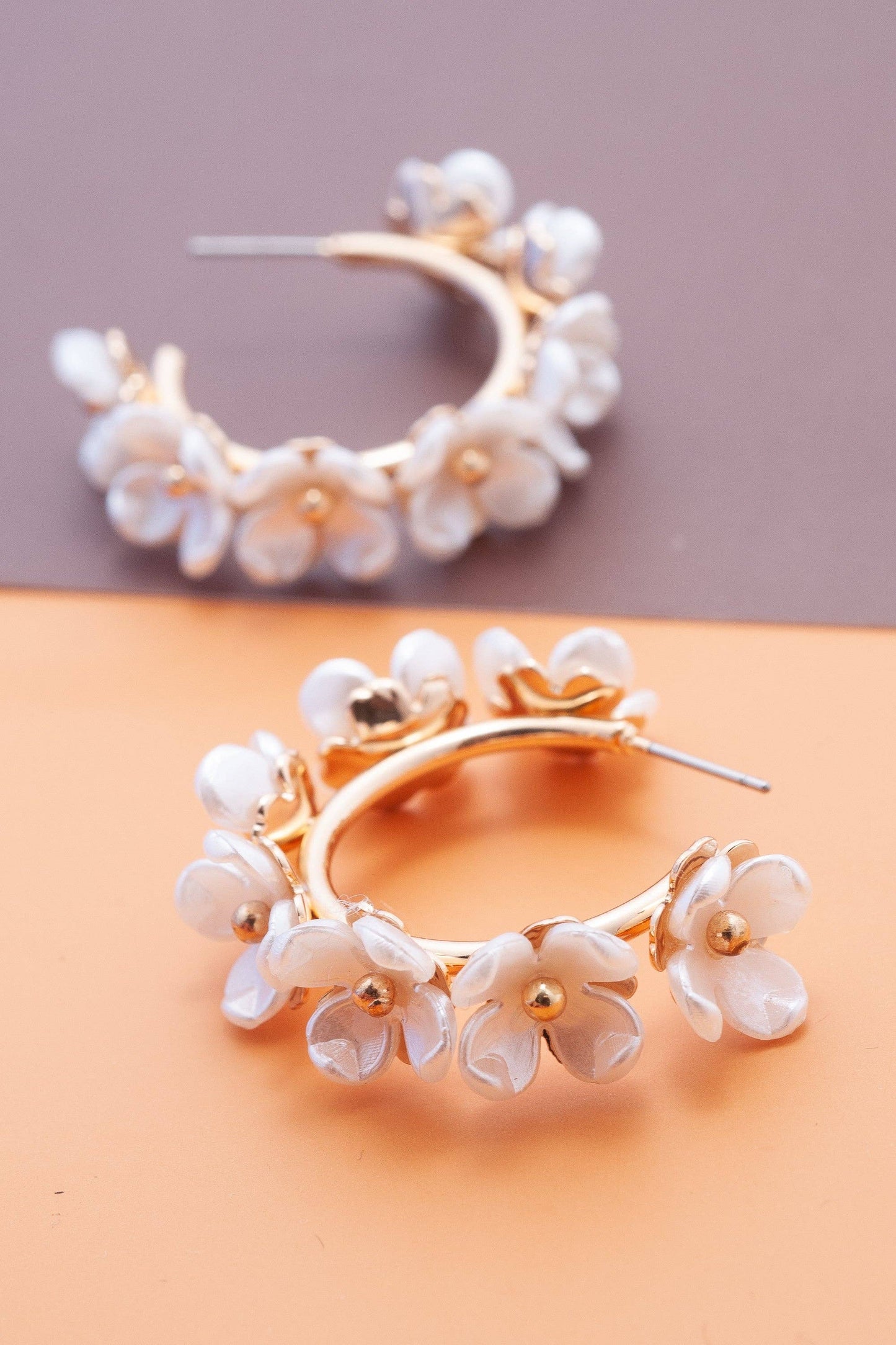 Acrylic Pearl Flower Hoops