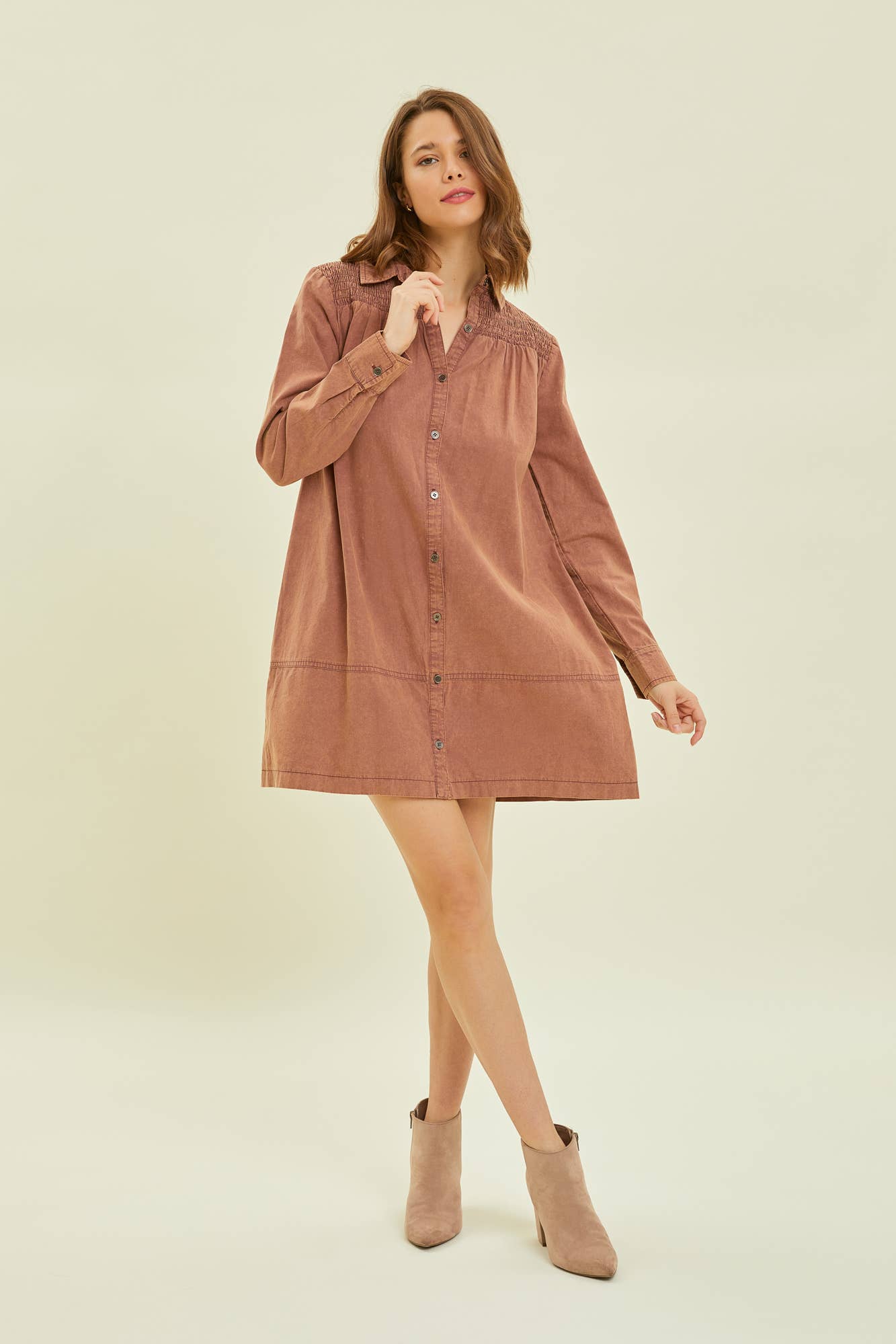 Curvy MIneral Wash Button Down Shirt Dress