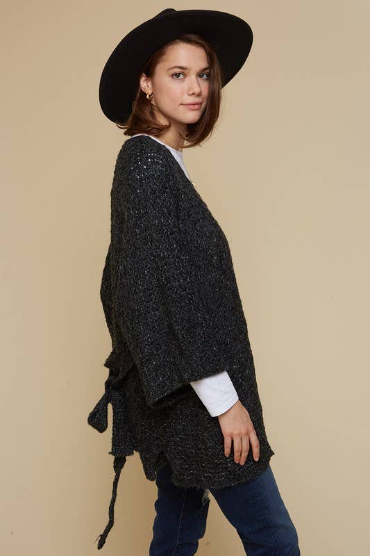 Bell Sleeve Cardigan With Waist Tie