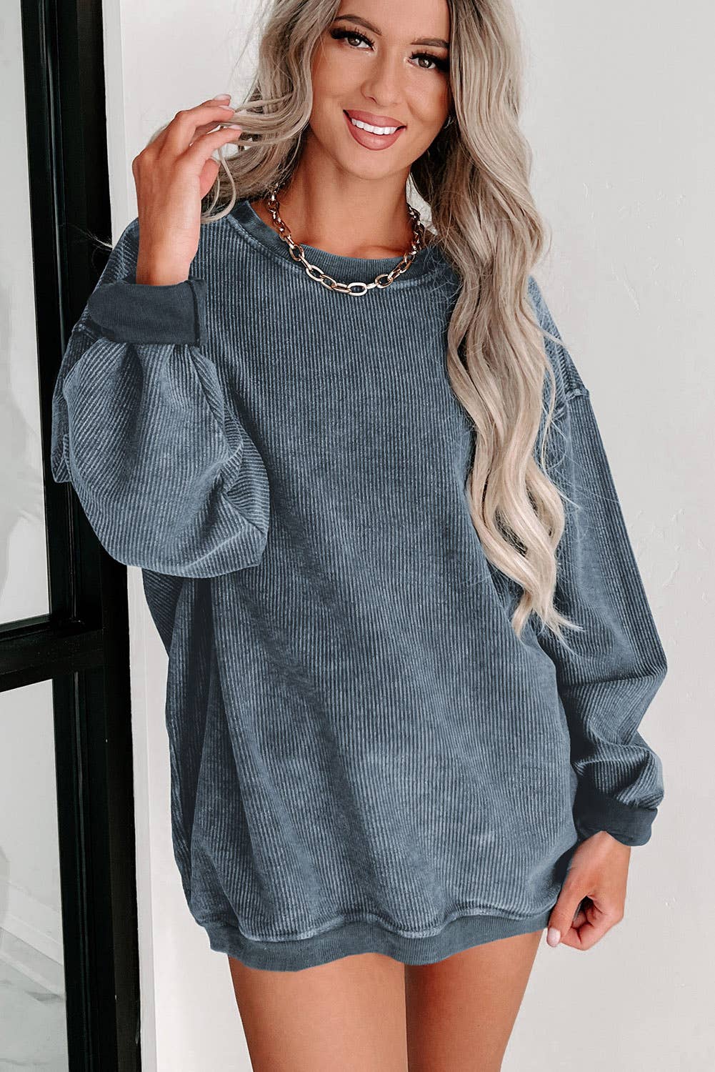 Solid Blank Corded Sweatshirt - Multiple Colors