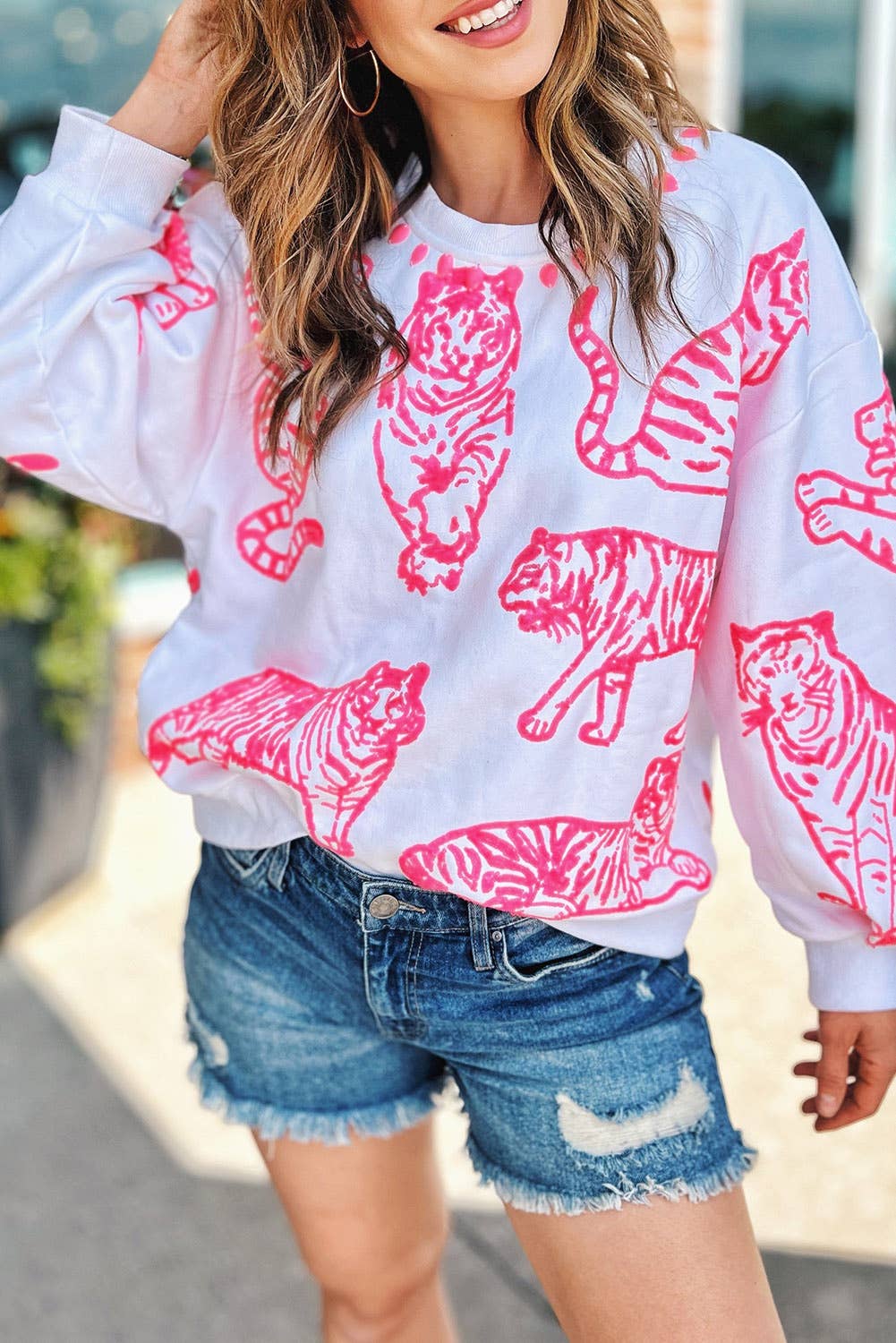 Pink Animal Print Pullover Sweatshirt
