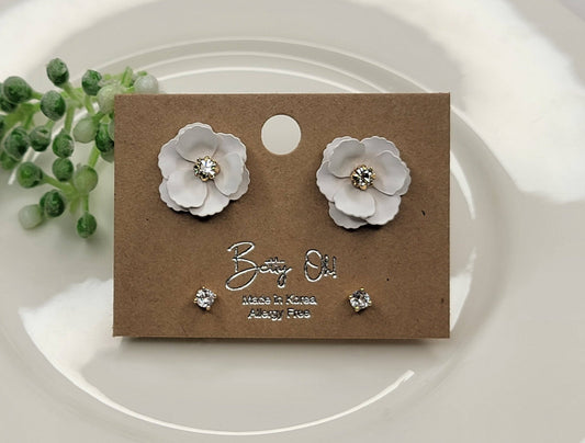 Matte Painted Rose Flower + Stud Set - Multiple Colors