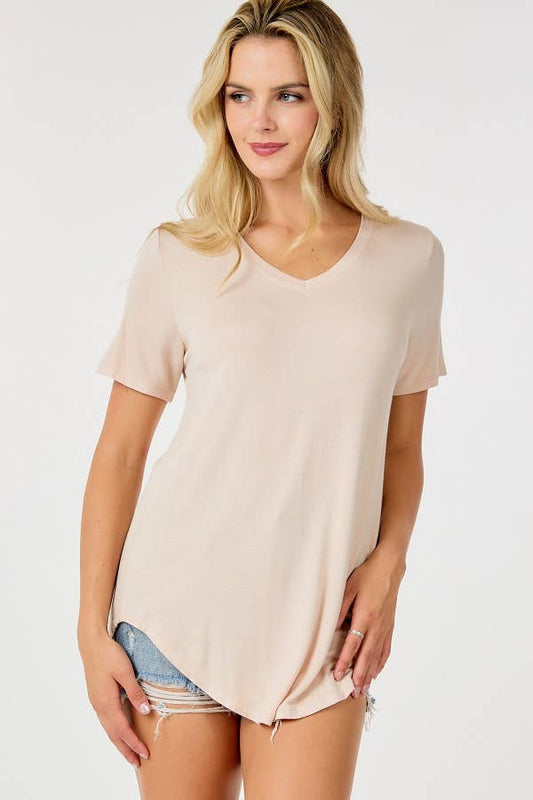 Short Sleeve V Neck Top S-XL - Multiple Colors