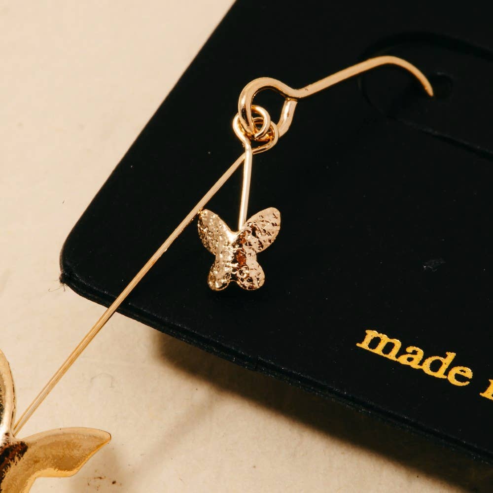 Silver Butterflies And Bar Hook Dangle Earrings