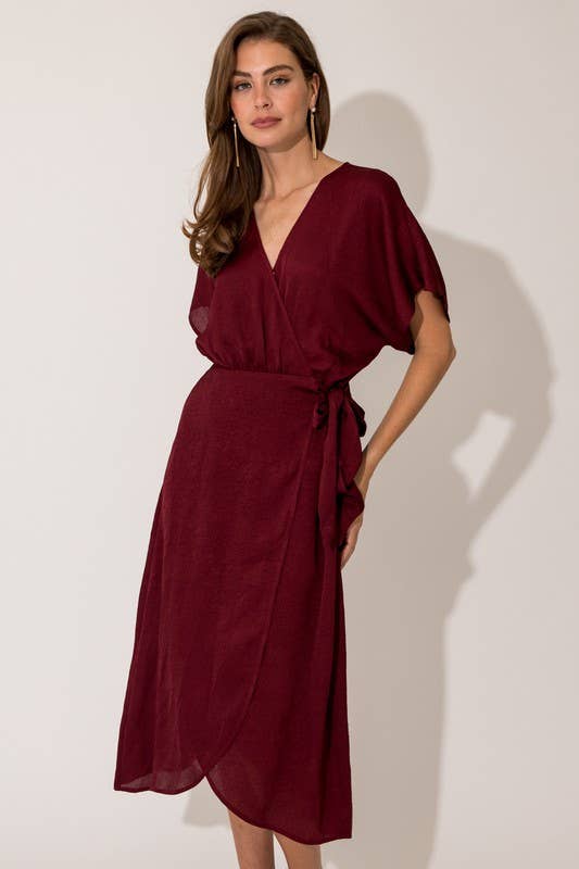 Surplice Faux Wrap Midi Dress