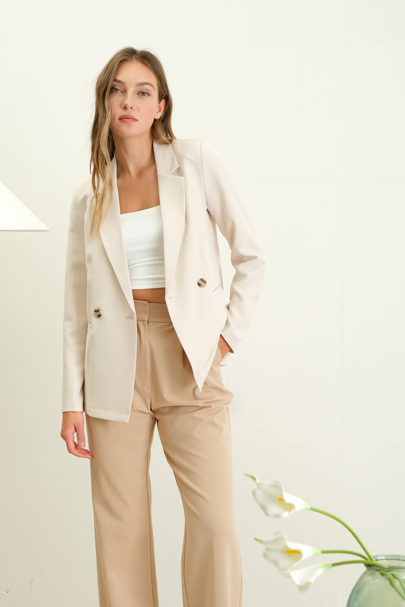 Camille Solid Double Breasted Blazer