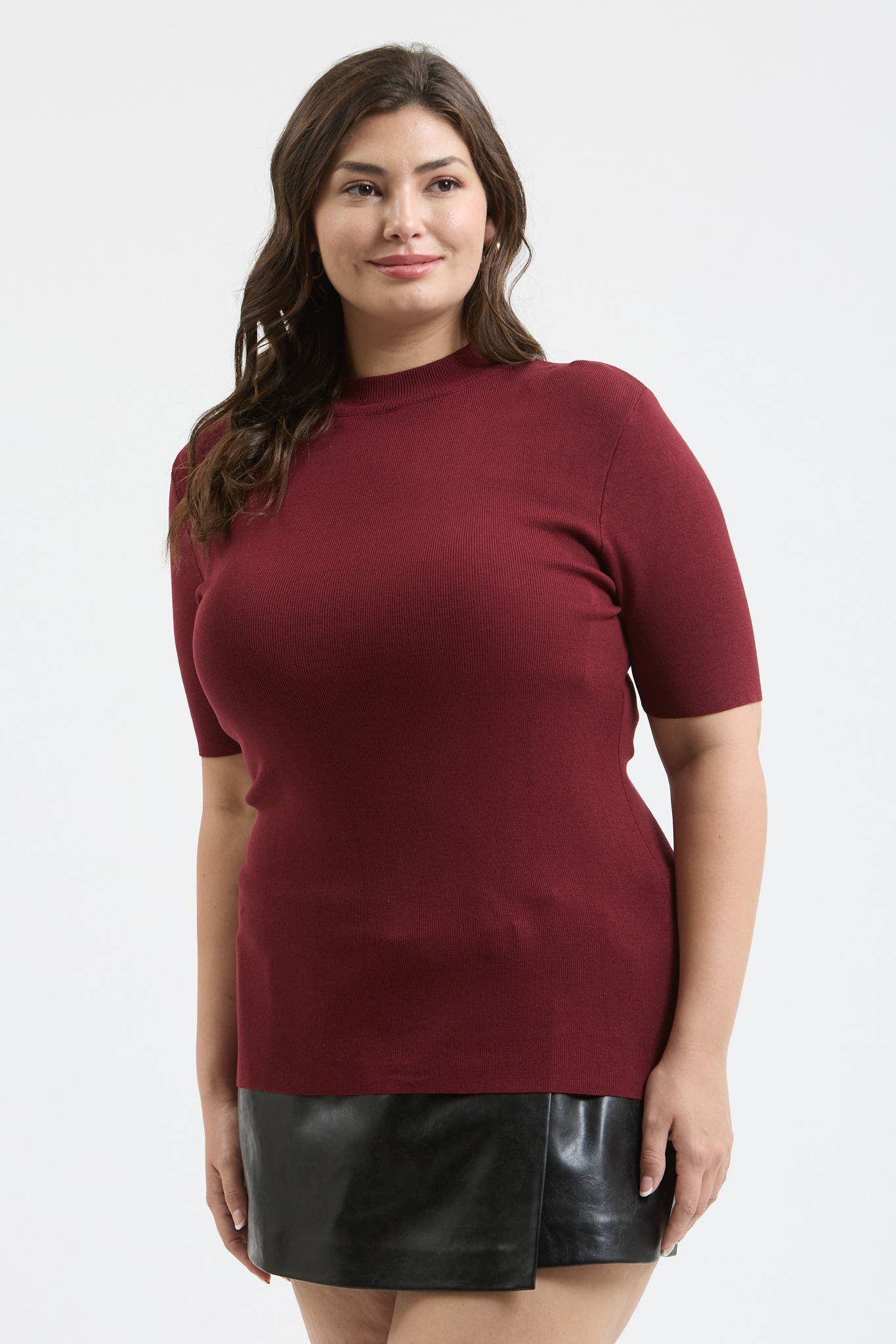 Curvy Carrigan Short Sleeve Mock Neck Top - Multiple Colors