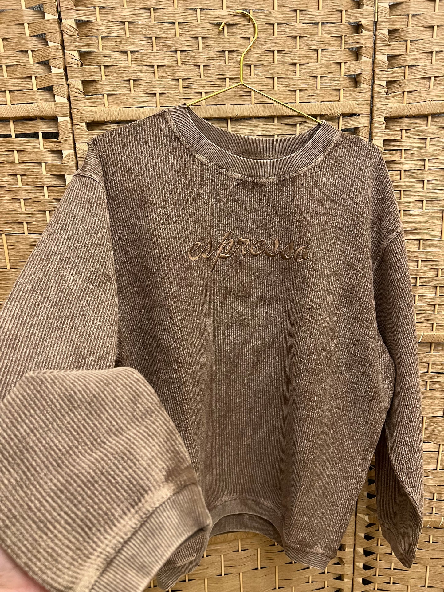 Espresso Embroidered Corded Crew