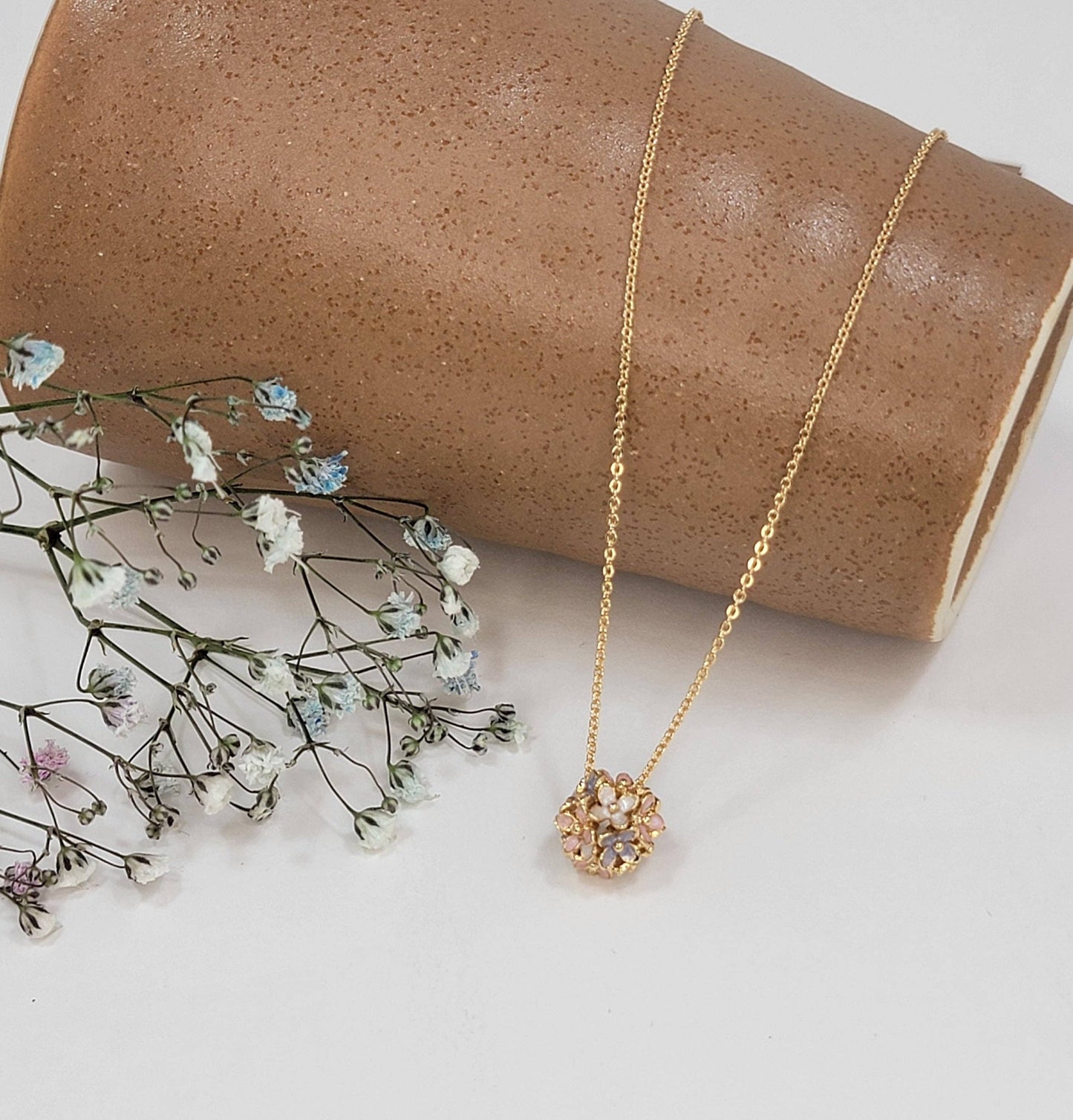 Painted Flower Ball Enamel Necklace