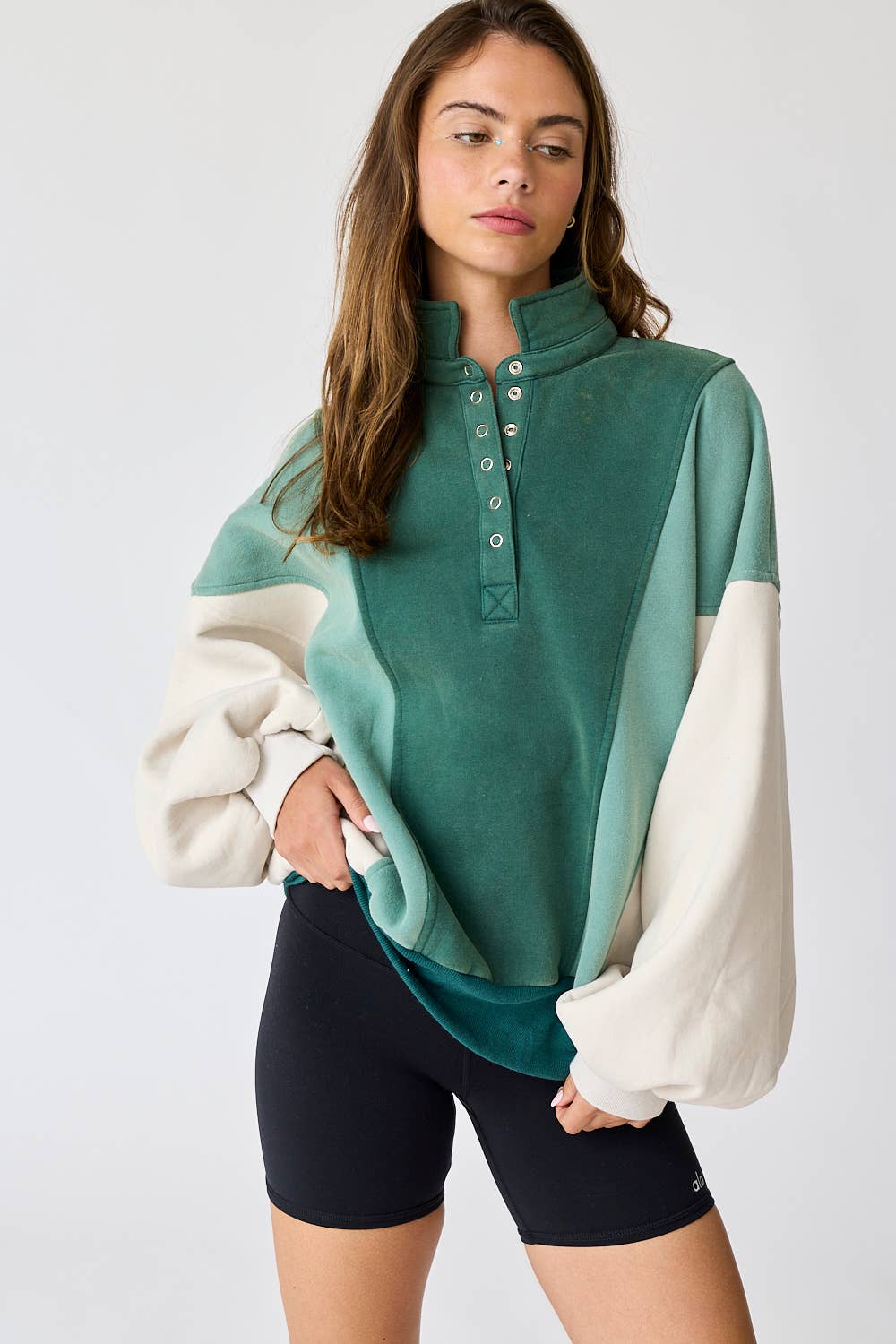 Arianna Balloon Sleeve Colorblock Sweatshirt