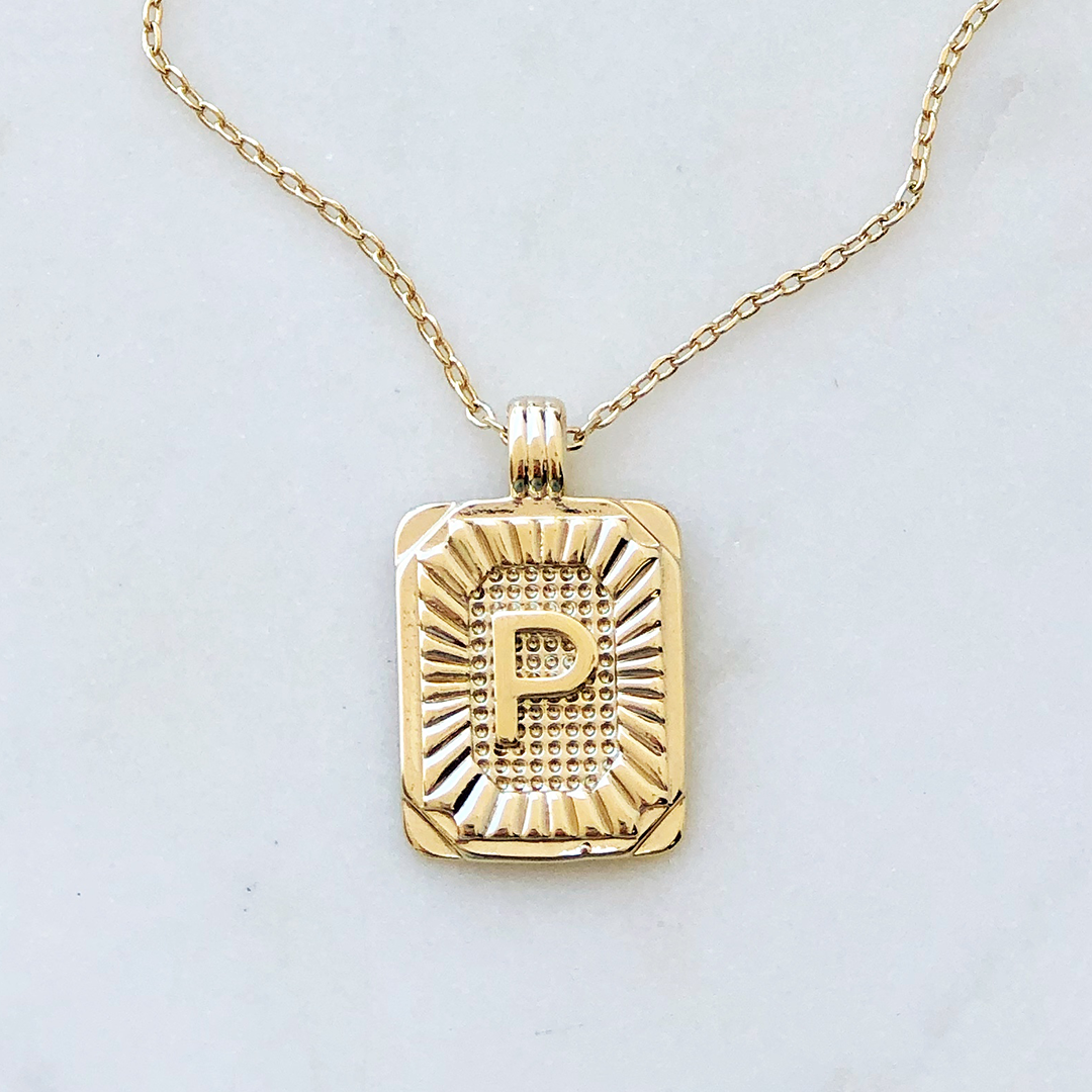 Squared Initial Coin Necklace