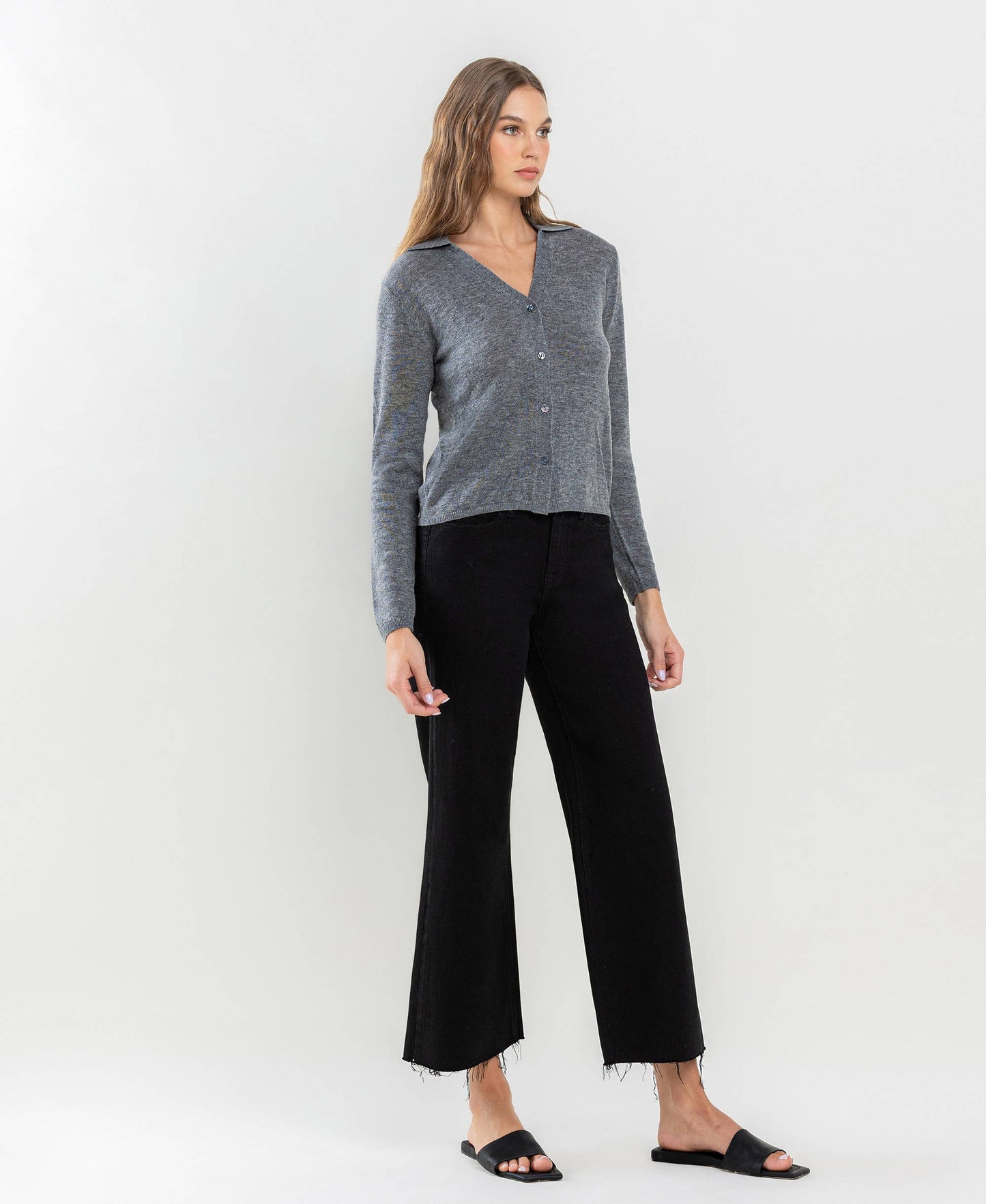 Banks High Rise Raw Hem Cropped Wide Leg Jeans