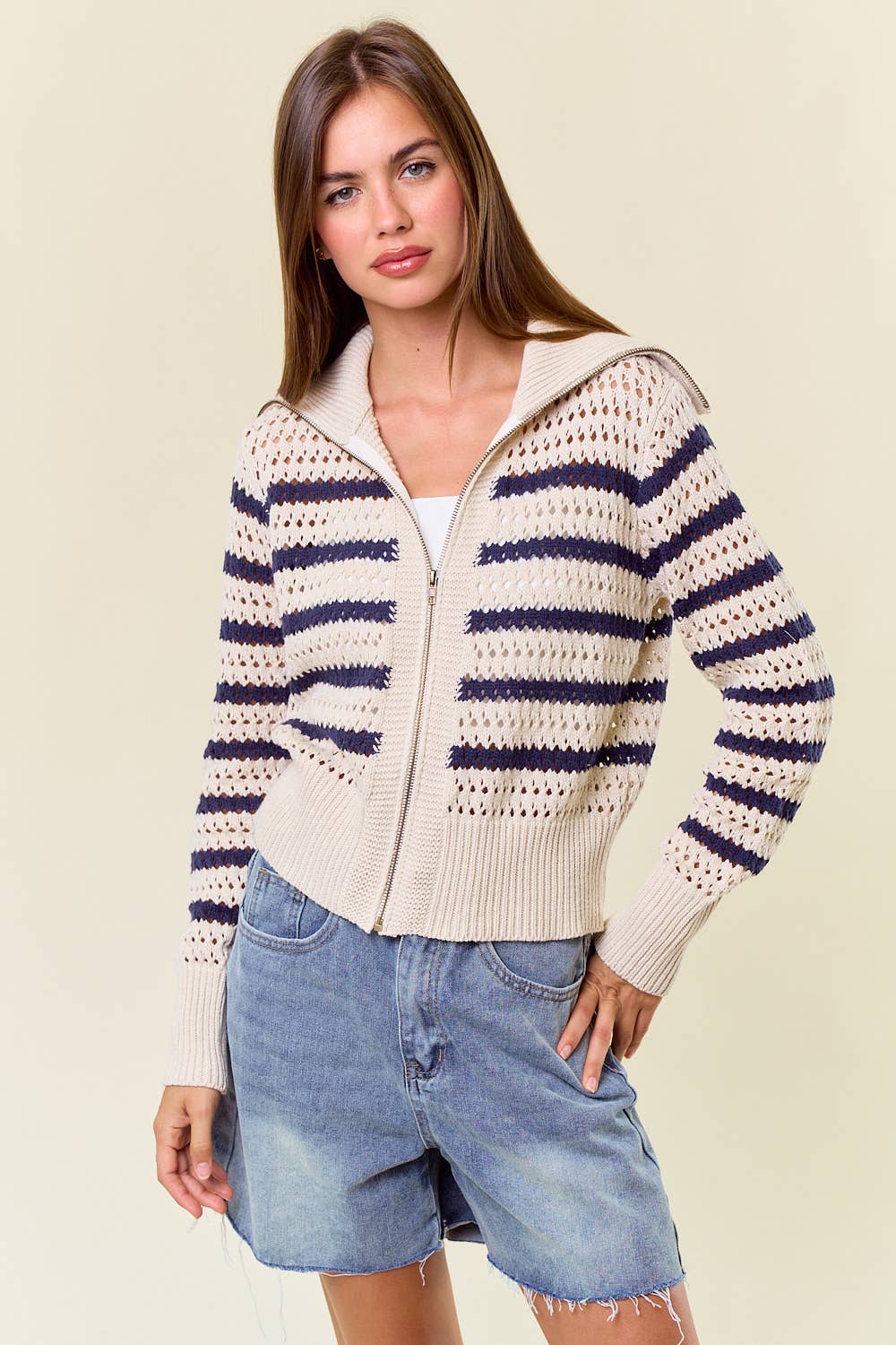 Vivienne Pointelle Zip Up Sweater