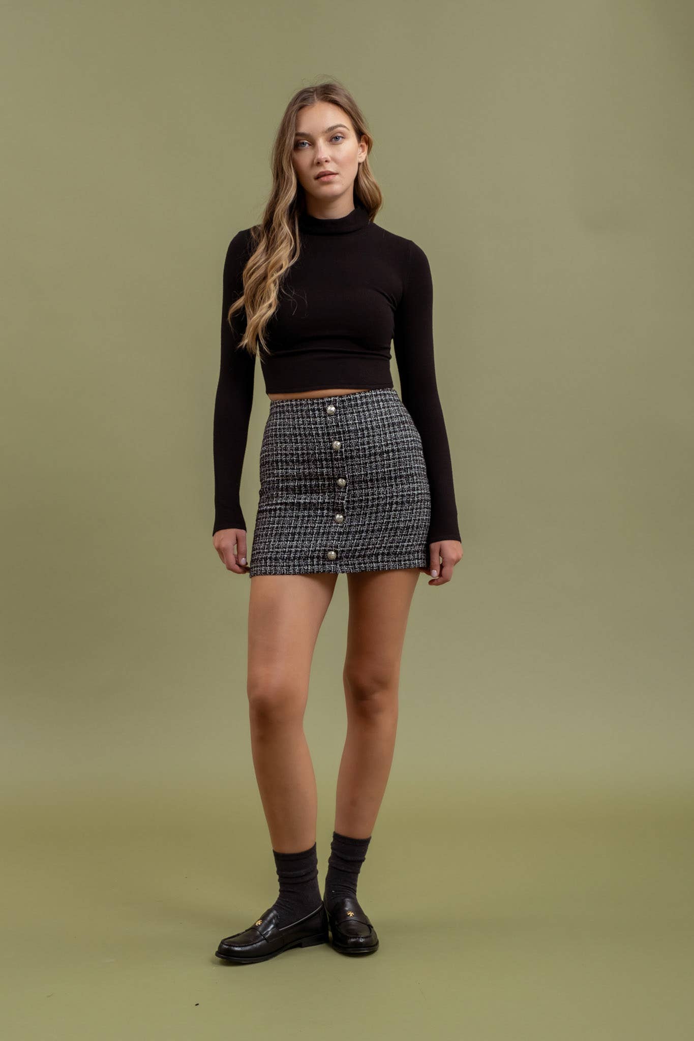 Ainsley Button Down Tweed Mini Skirt