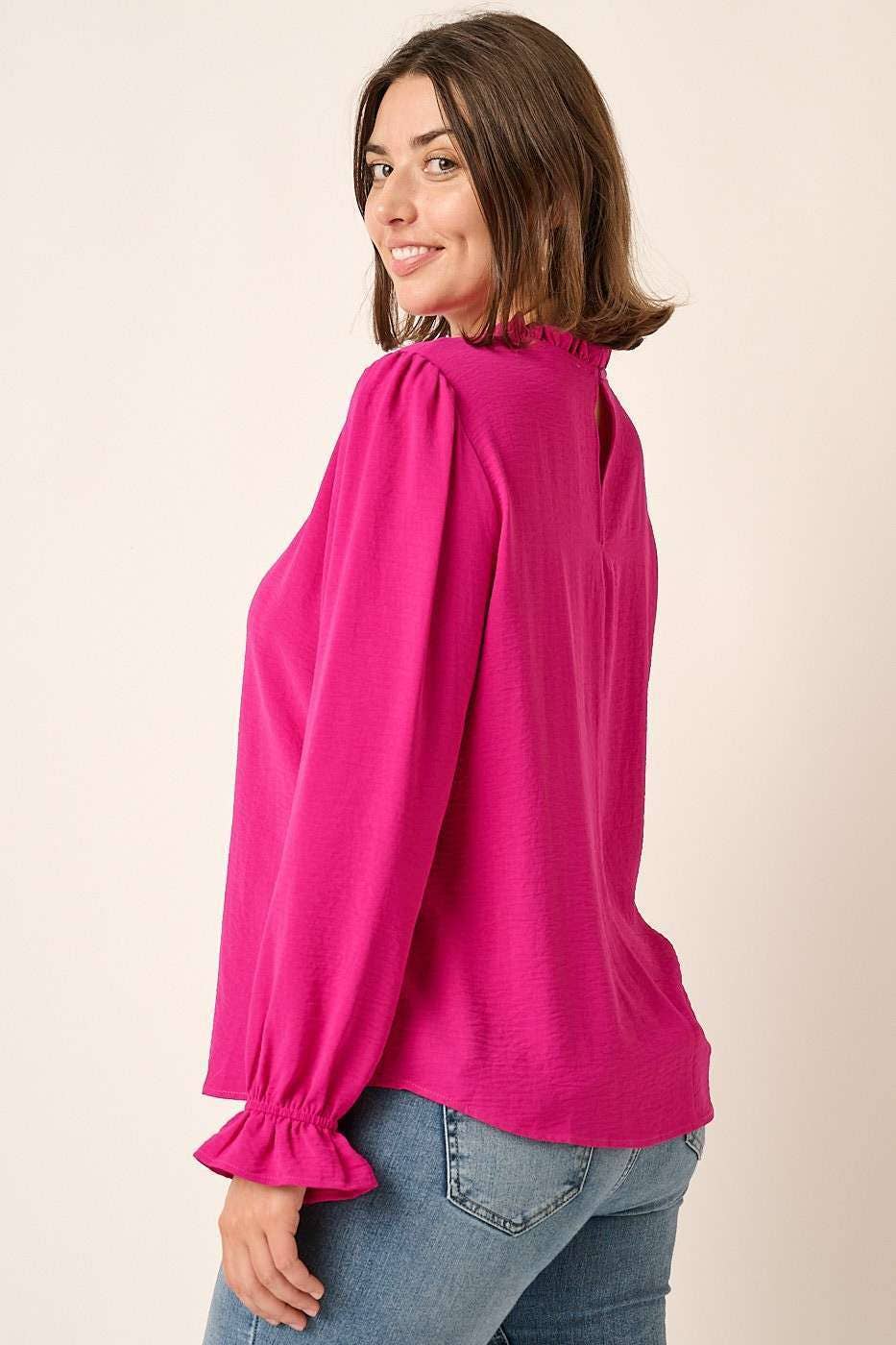 Curvy Eisley Ruffle Neck Blouse - Multiple Colors