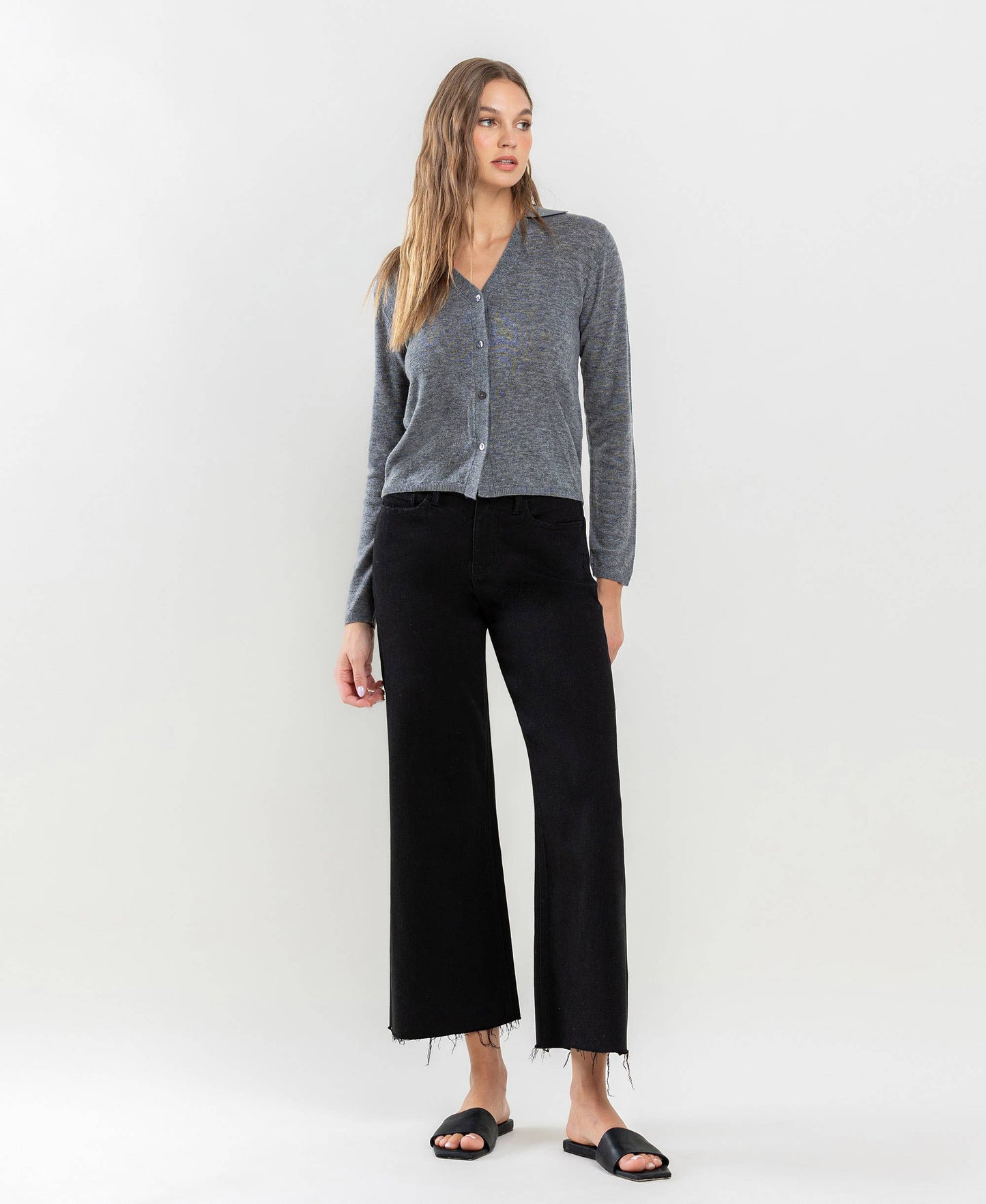 Banks High Rise Raw Hem Cropped Wide Leg Jeans