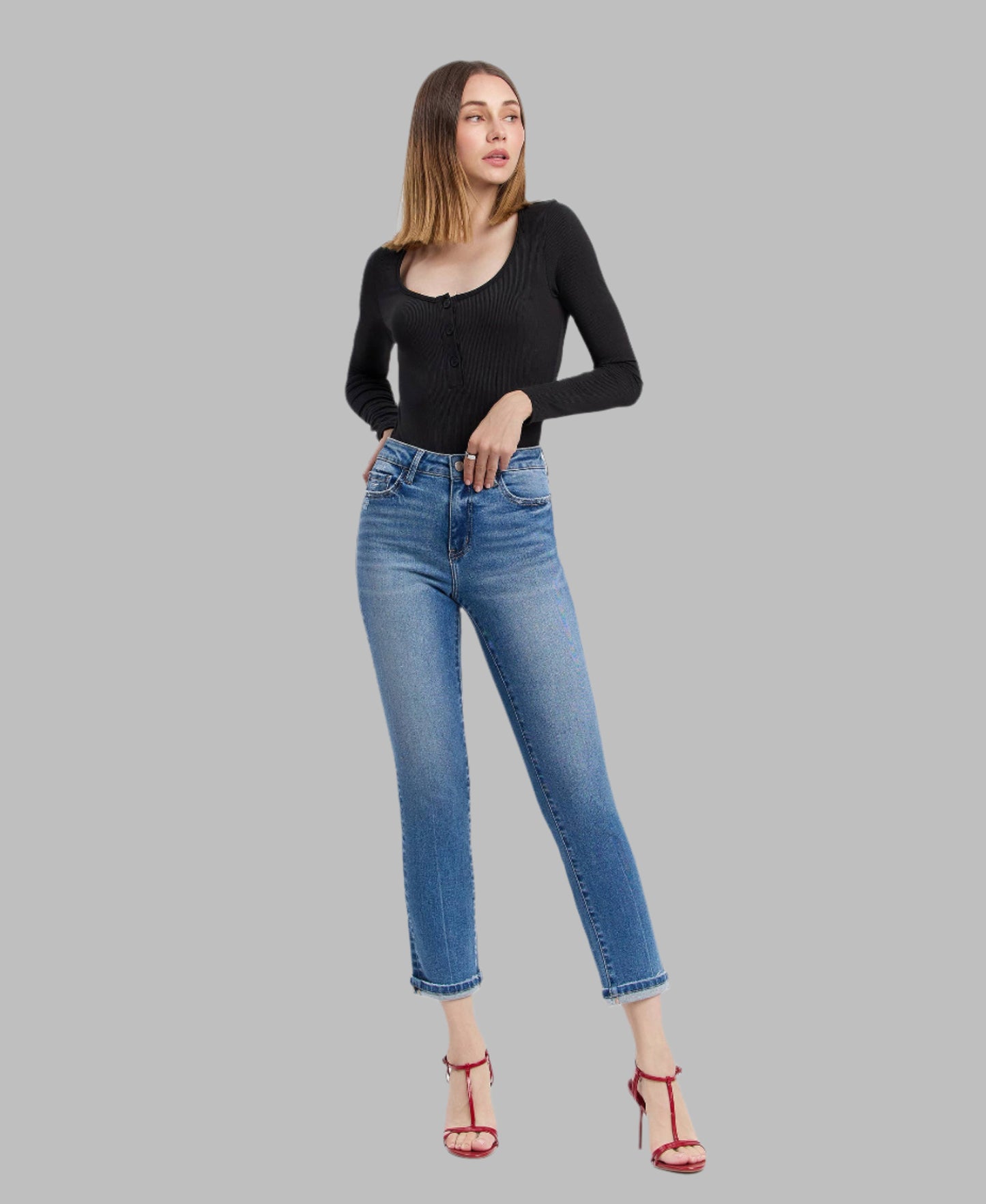 Curvy Blanche Tummy Control Slim Straight Jeans