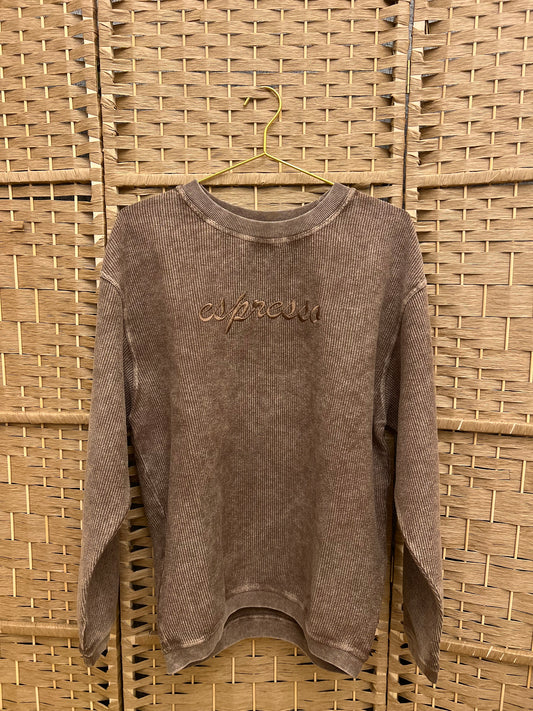 Espresso Embroidered Corded Crew