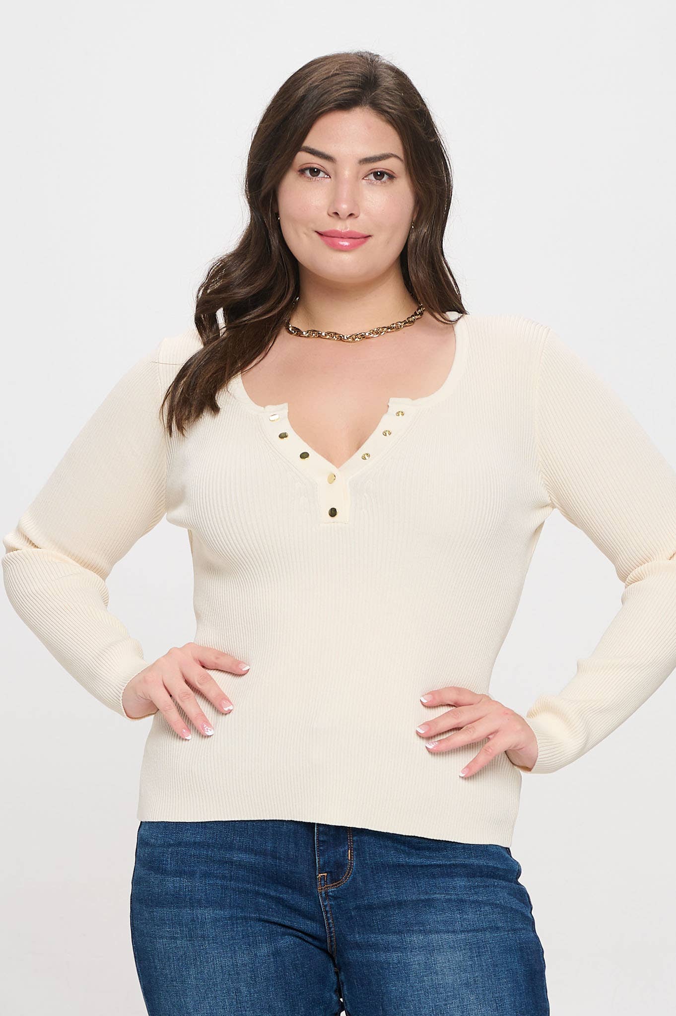 Curvy Vyla Long Sleeve Henley - Multiple Colors