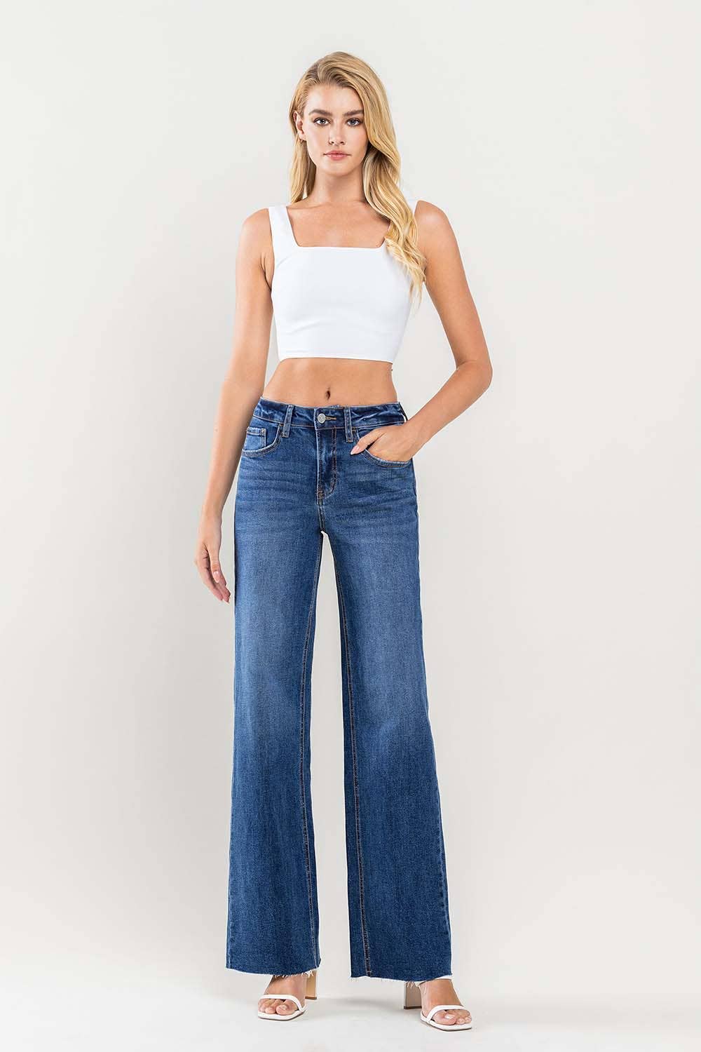 Annalise High Rise Raw Hem Wide Leg Jeans