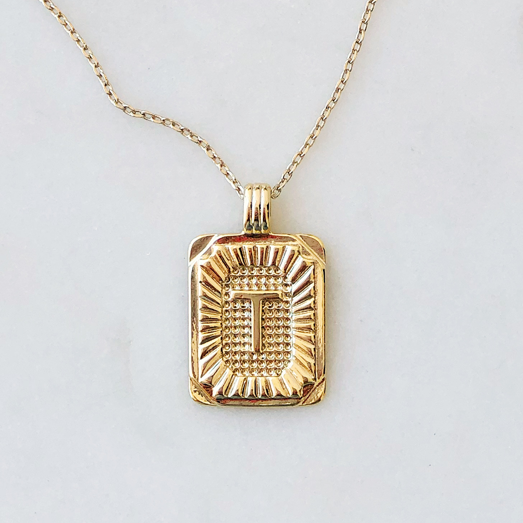 Squared Initial Coin Necklace