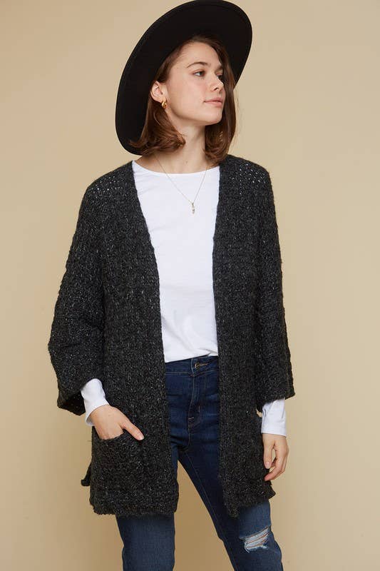 Bell Sleeve Cardigan With Waist Tie