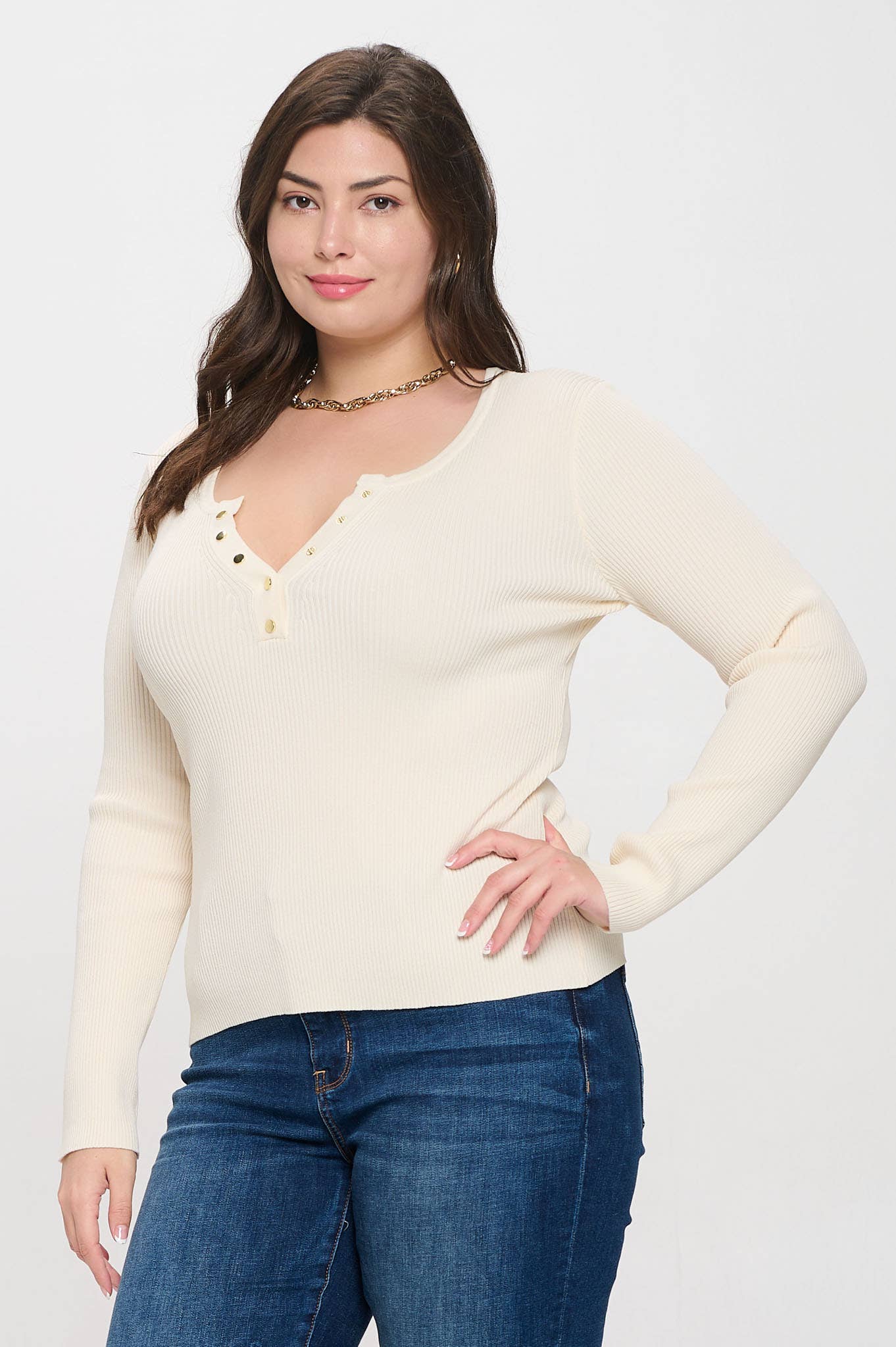 Curvy Vyla Long Sleeve Henley - Multiple Colors