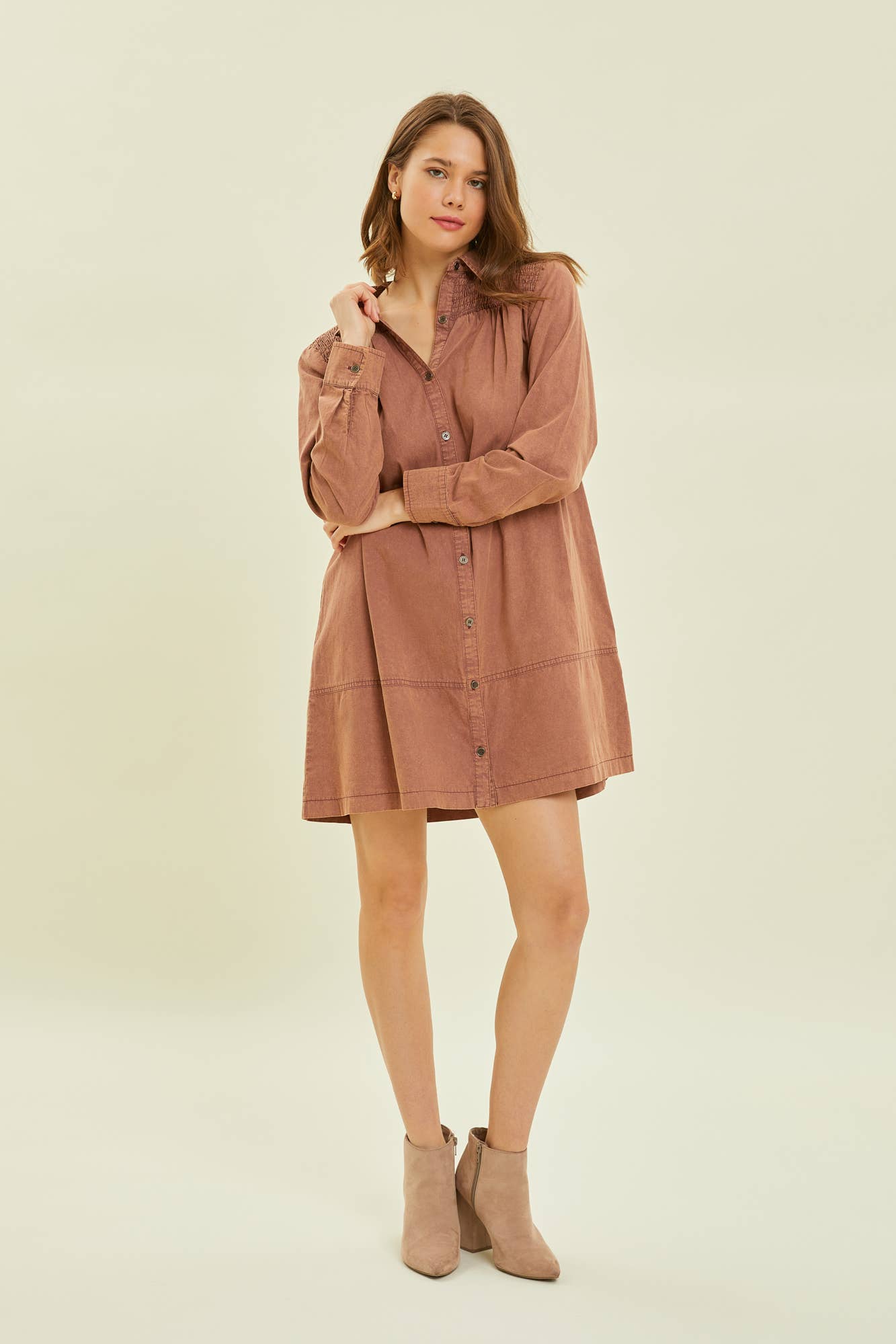 Curvy MIneral Wash Button Down Shirt Dress