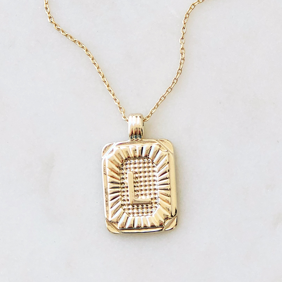 Squared Initial Coin Necklace