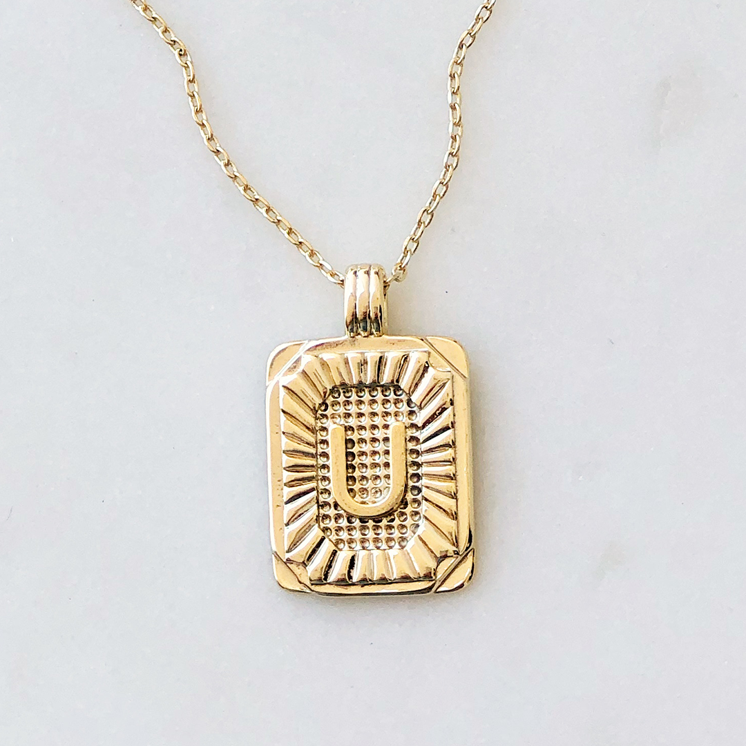 Squared Initial Coin Necklace