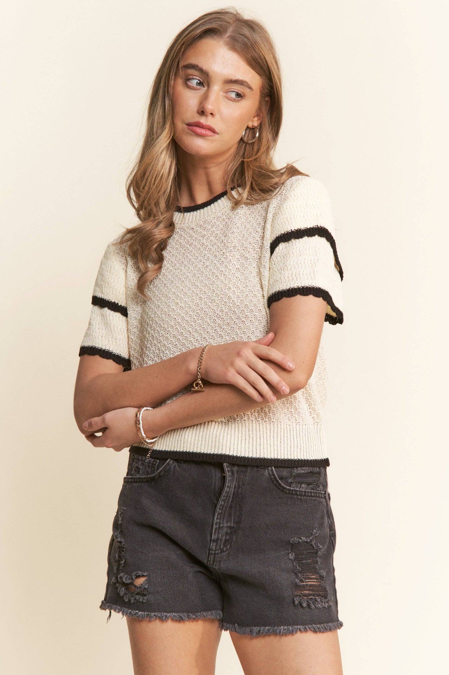 Bria Open Knit Short Sleeve Top