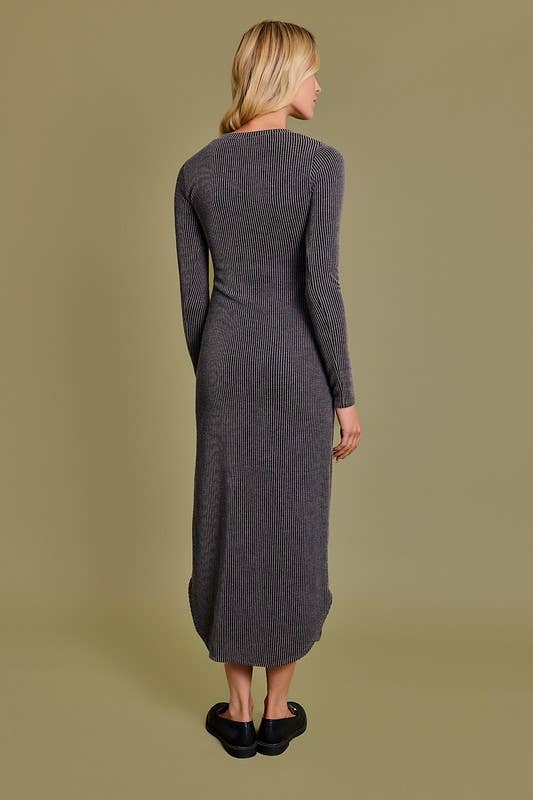 Dayna Button Up Long Sleeve Knit Dress