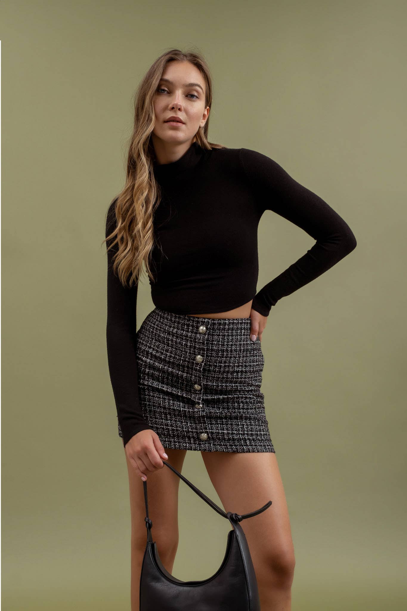 Ainsley Button Down Tweed Mini Skirt