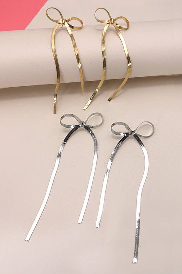 Herringbone Snake Chain Bow Earrings - Multiple Colors