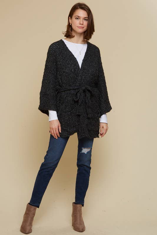 Bell Sleeve Cardigan With Waist Tie