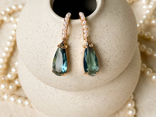 Ellie Pearl & Teal Teardrop Earrings