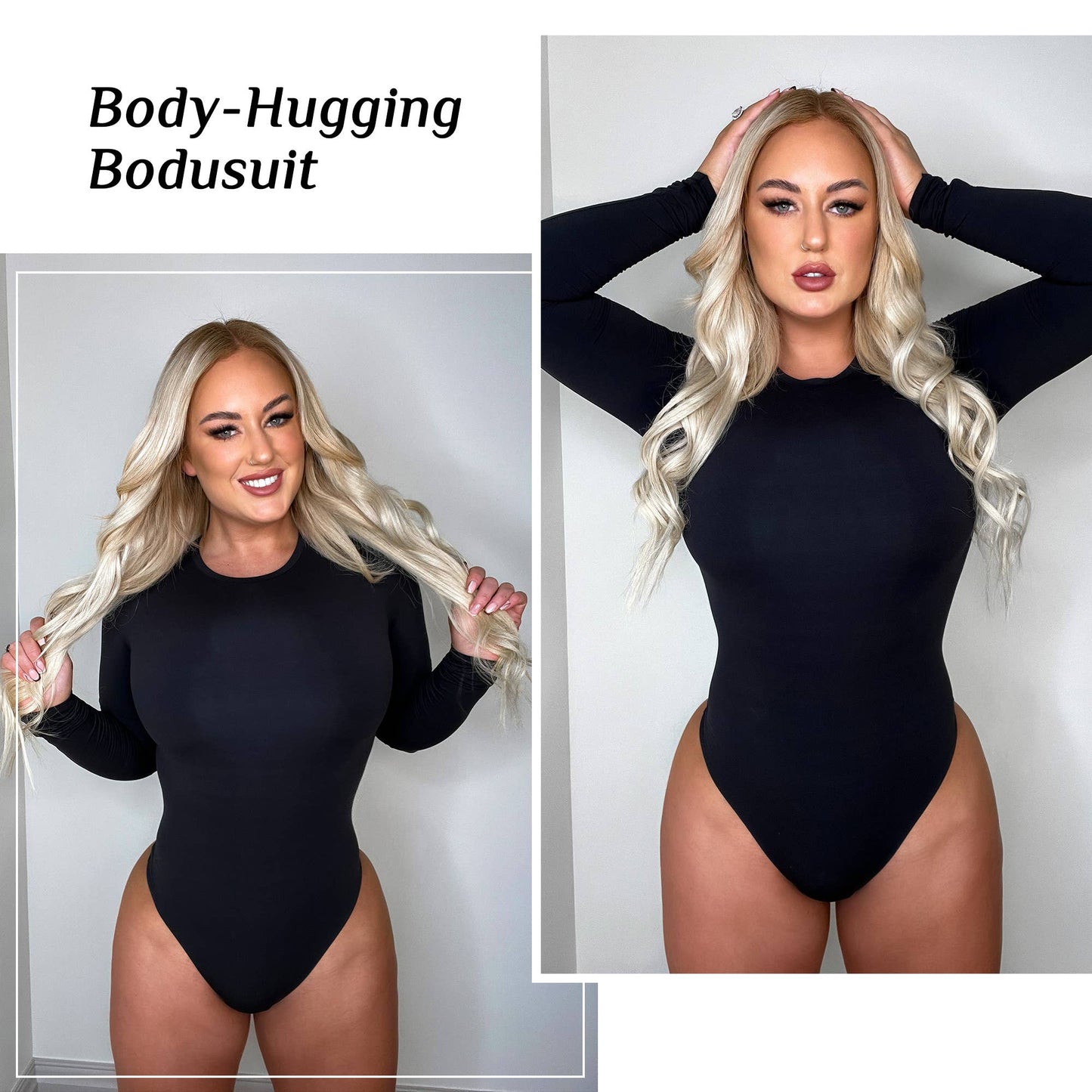 Reg & Curvy Long Sleeve Black Bodysuit